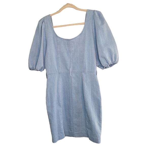 Haute Monde Denim Spring Mini Dress Front Zipper & Puff Short Sleeves M - Picture 6 of 12